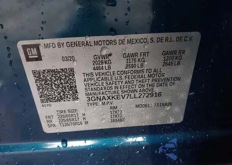 2020 Chevrolet Equinox Fwd Lt 1.5L Turbo from USA, damaged, VIN 3GNAXKEV7LL272916